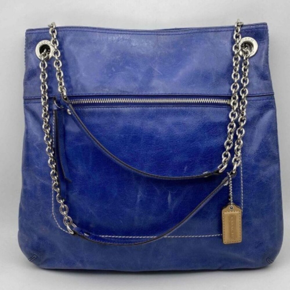 Coach Poppy Glam Cobalt Blue Glazed Leather Tote (G1282-21199)